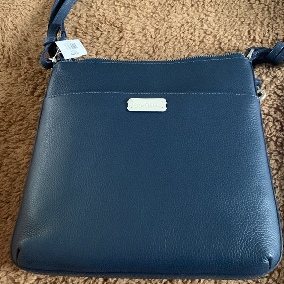 NWT Brighton Iris Bloom Fleur navy leather messenger bag - Picture 6 of 10